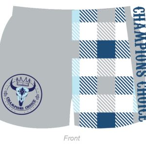 Blue/Grey Check Footy Shorts- Adults