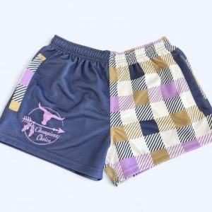 Purple/Navy Check Footy Shorts- Adults
