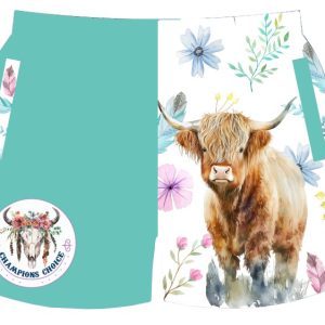 Teal Cow Footy Shorts- Kids