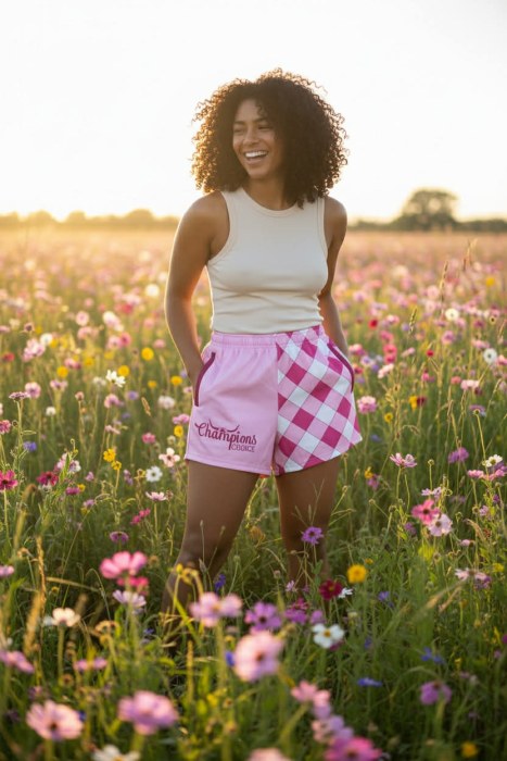 Slim Fit Pink Check Footy Shorts- Adults - Image 3